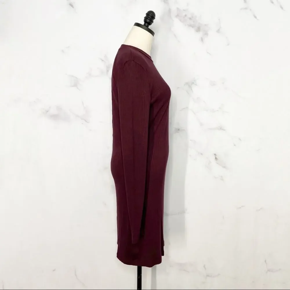 NWT RVCA Latte Back Cutout Dress Burgundy Bodycon High Neck Party Size L